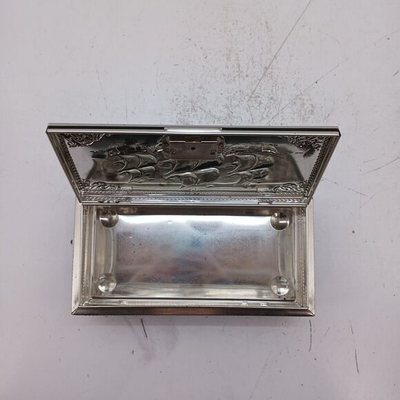 Vintage Elite England Tin Jewelry Storage Box 3D Embosssed Nautical Ships 4751/6 - Picture 11 of 14